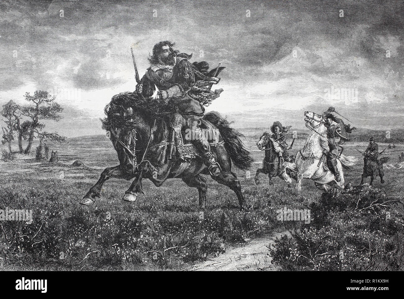 Digital riproduzione migliorata, sulla vita e sulla morte. Moschettieri cacciare un fugace rider Foto Stock Digital riproduzione migliorata, sulla vita e sulla morte. Moschettieri cacciare un fugace rider Foto Stock
