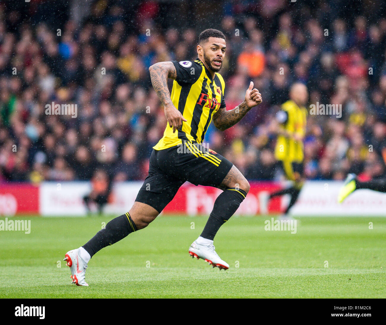 WATFORD, Inghilterra - 26 agosto: Andre grigio (18) di Watford durante il match di Premier League tra Watford FC e Crystal Palace a Vicarage Road il 26 agosto 2018 a Watford, Regno Unito. (MB Media ) Foto Stock