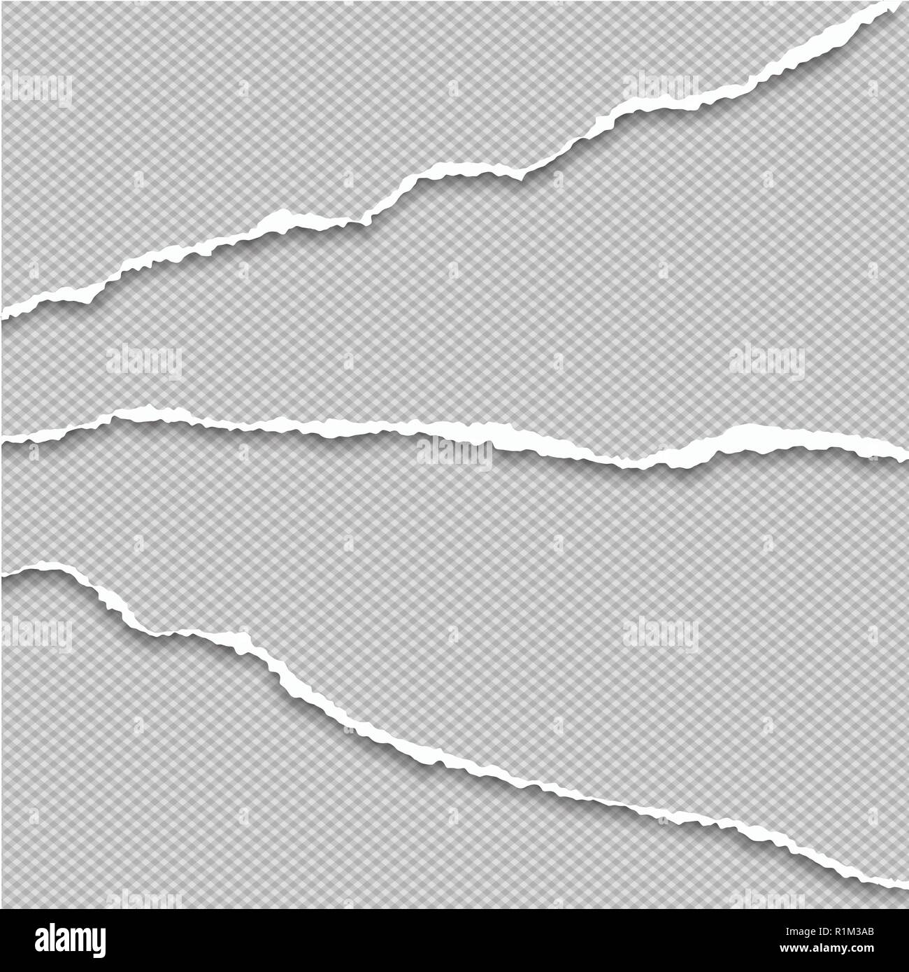 Bianco rip orizzontale di strisce di carta sono sul quadrato grigio Sfondo. Illustrazione Vettoriale Illustrazione Vettoriale