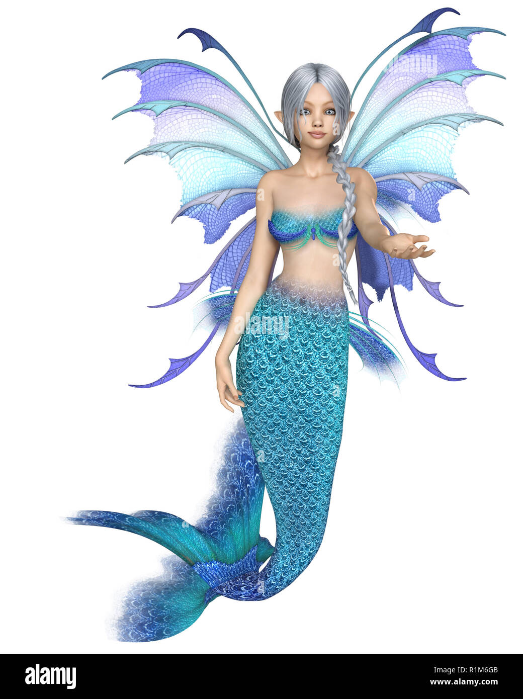 Blu brillante fantasia Mermaid fata, indicandovi Foto Stock