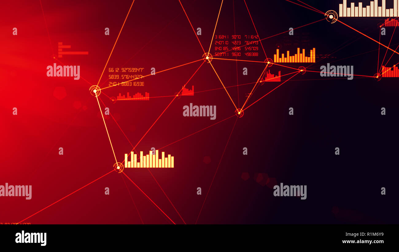 Il futuristico astratta rete rossa e connessione dati Illustrazione griglia Foto Stock