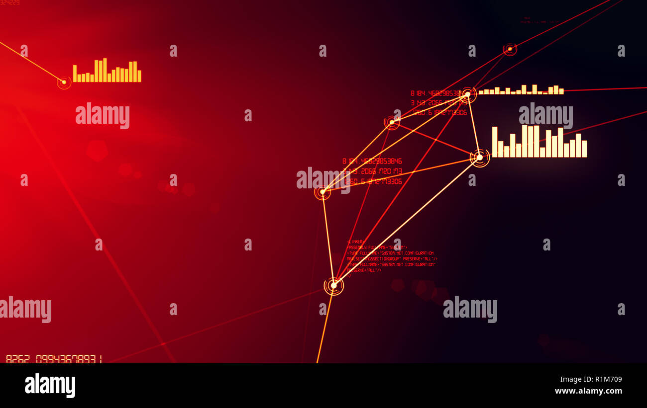 Il futuristico astratta rete rossa e connessione dati Illustrazione griglia Foto Stock