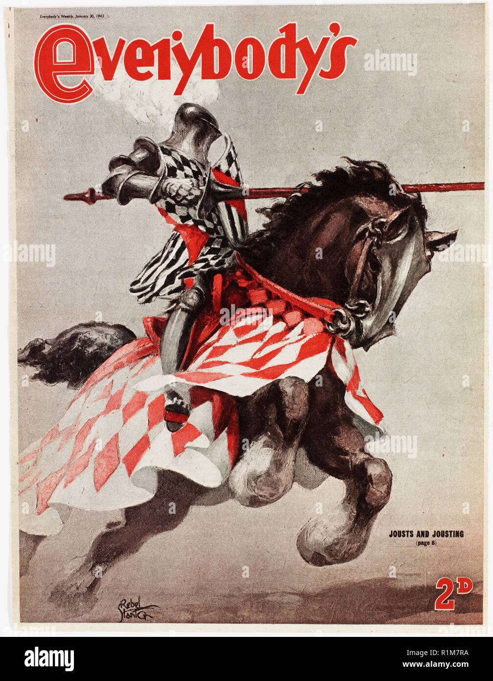 La pittura che mostra un uomo d'armi, firmato Rebel Stanton, dal coperchio anteriore di Everybody's settimanale (30 gennaio 1943) Foto Stock