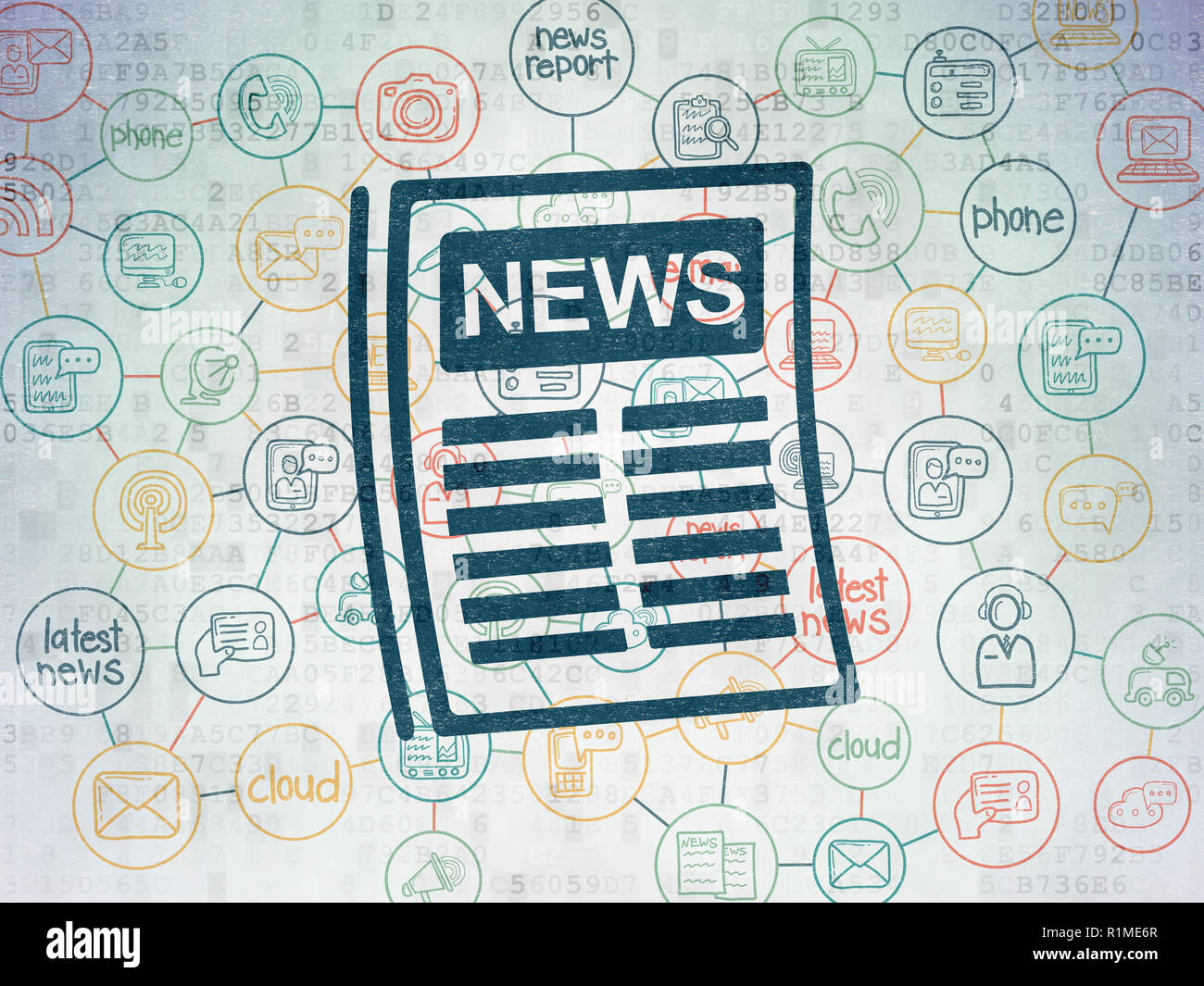 News concept: giornale su dati digitali sullo sfondo della carta Foto Stock