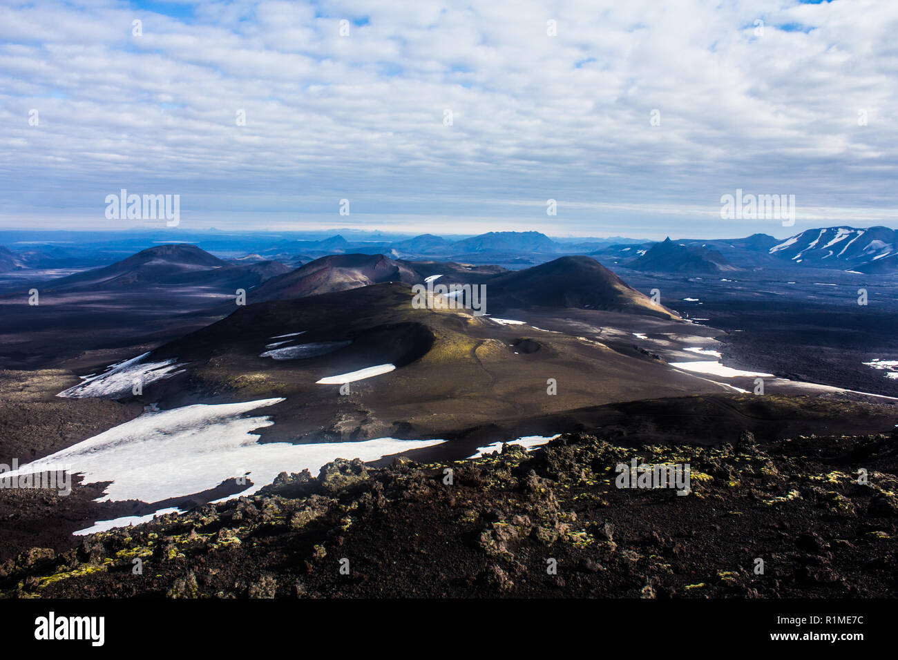 Vista da Mt Hekla, vulcano attivo in Islanda Foto Stock