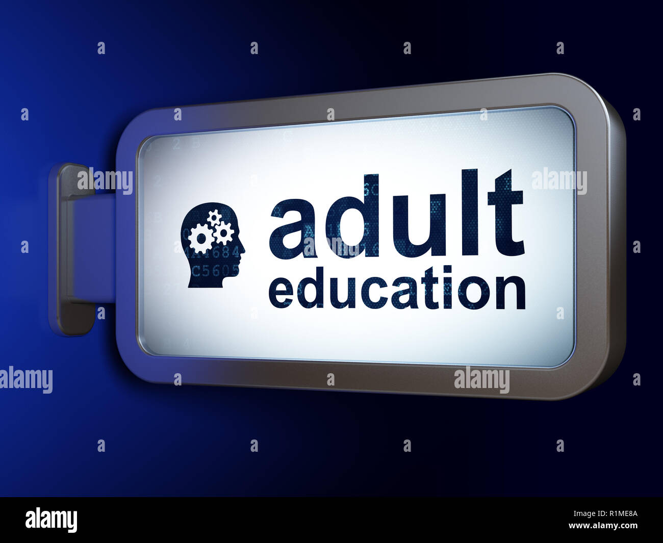 Studiare il concetto: educazione degli adulti e la testa con marce su sfondo tramite Affissioni Foto Stock