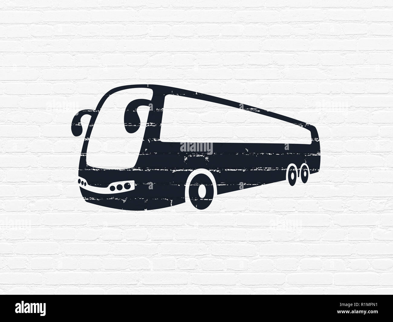 Il concetto di turismo: Bus su sfondo a parete Foto Stock