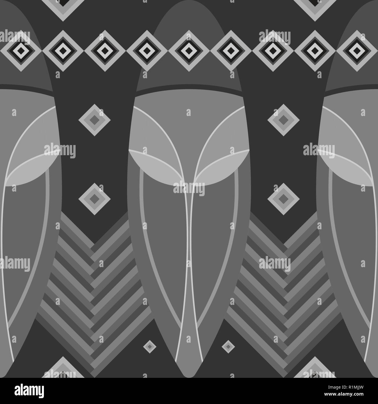 Non scoperte in Africa. Modello etnico africano stilizzata maschere tribali ispirato aboriginal arti. Modello senza giunture, ornamenti geometrici, rituale dei motivi. Illustrazione Vettoriale