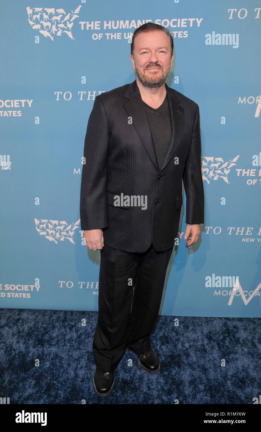 New York, NY - 9 Novembre 2018: Ricky Gervais assiste la società umana 9 annuale di salvataggio! Al Gala Cipriani 42nd Street Foto Stock