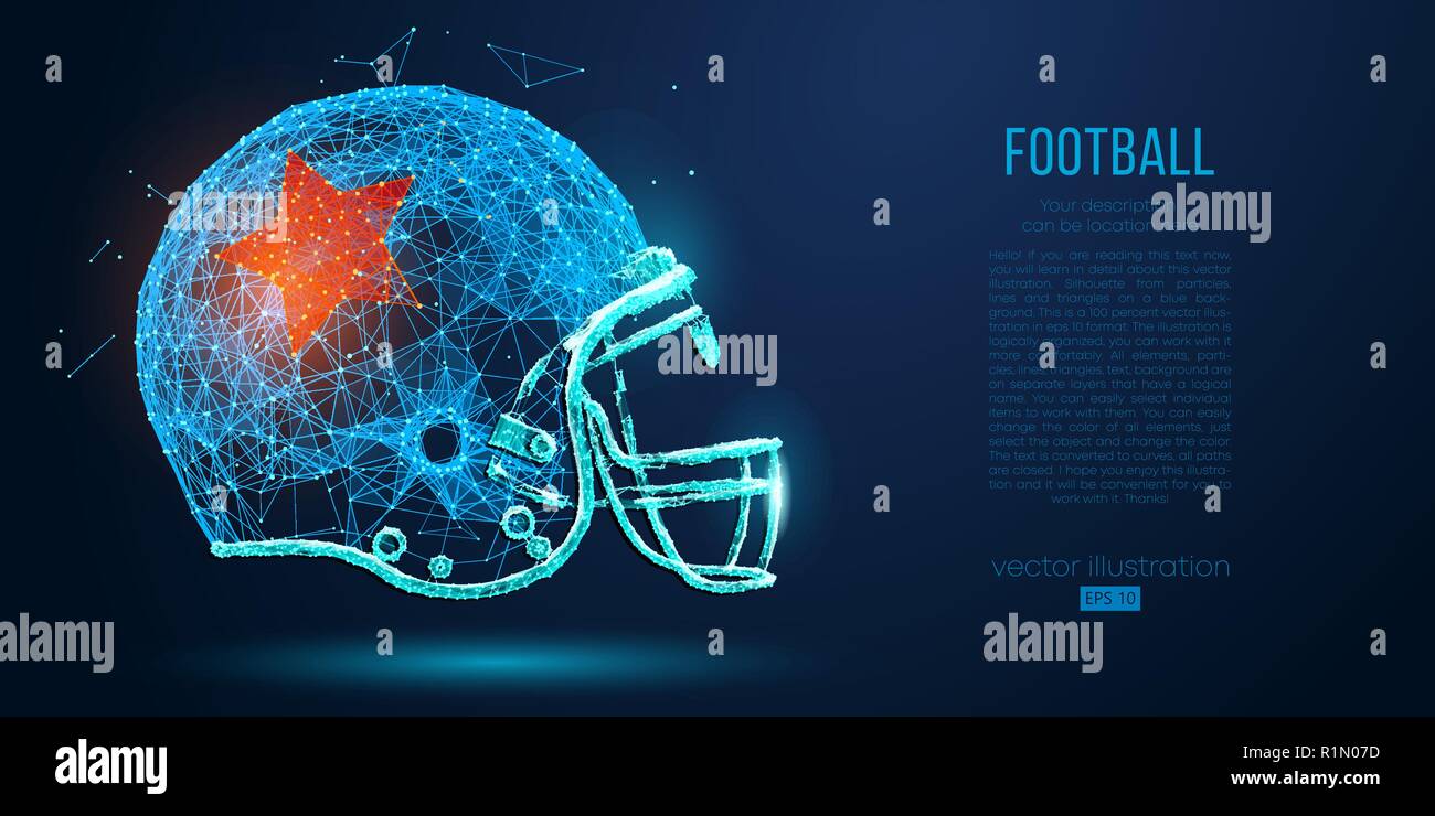 Abstract Il football americano casco da particelle, linee e triangoli su sfondo blu. Rugby. Tutti gli elementi su un strati separati, il colore può essere cambiato in qualsiasi altro con un solo clic. Illustrazione Vettoriale Illustrazione Vettoriale