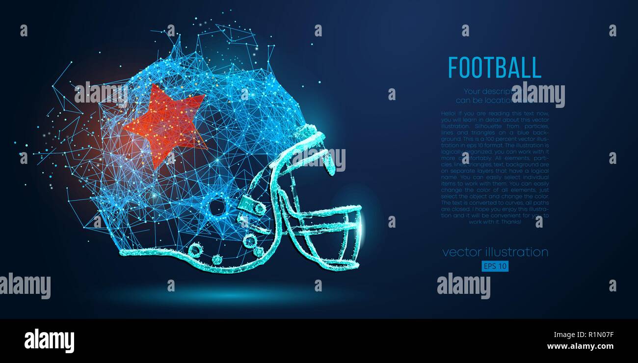 Abstract Il football americano casco da particelle, linee e triangoli su sfondo blu. Rugby. Tutti gli elementi su un strati separati, il colore può essere cambiato in qualsiasi altro con un solo clic. Illustrazione Vettoriale Illustrazione Vettoriale