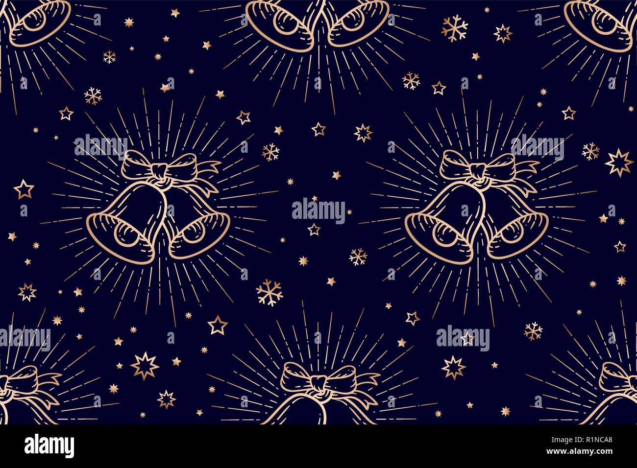 Modello di natale. Seamless pattern di natale, golden segno campane Illustrazione Vettoriale