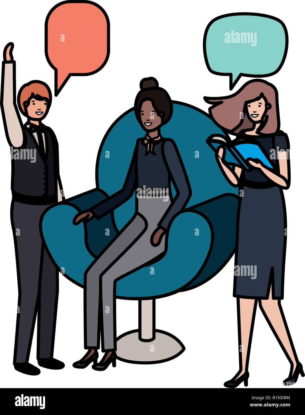 Un gruppo di persone di affari con discorso bolla Illustrazione Vettoriale