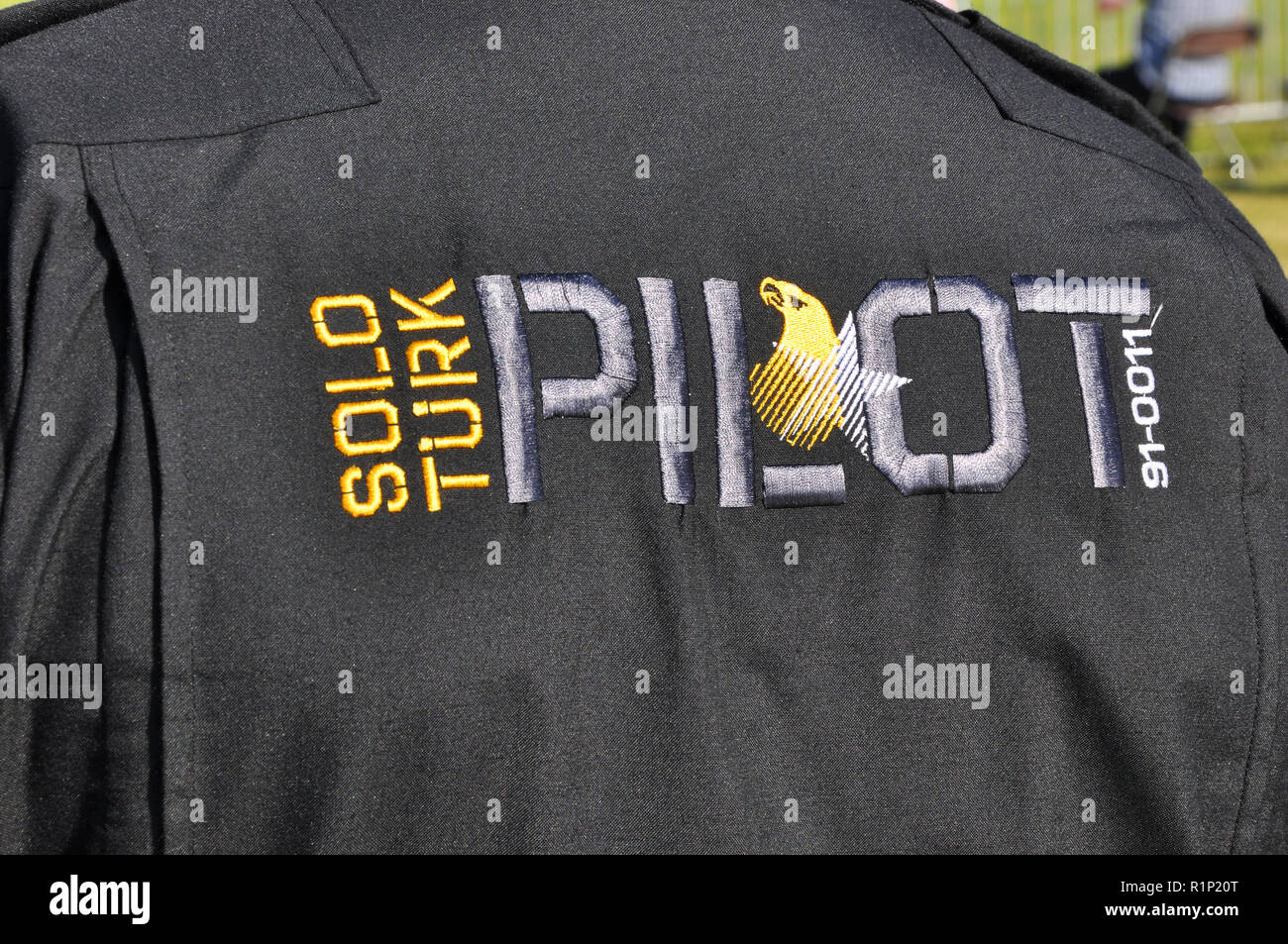 Solo pilota Turk battenti seme, tuta di volo emblema lettering. Logo ricamato Foto Stock