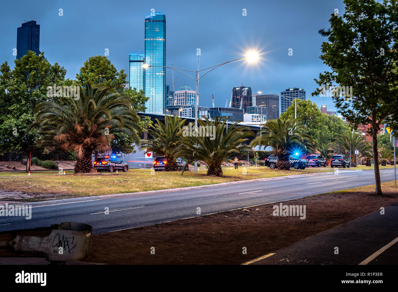 Melbourne, Australia - Polizia stradale di blocco Foto Stock