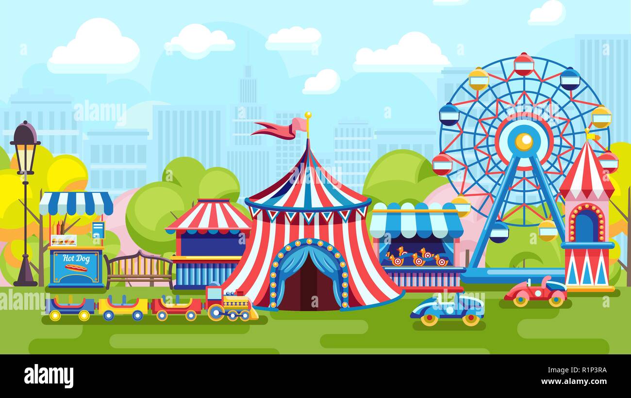 Fiera luminoso nel parco della città Illustrazione Vettoriale