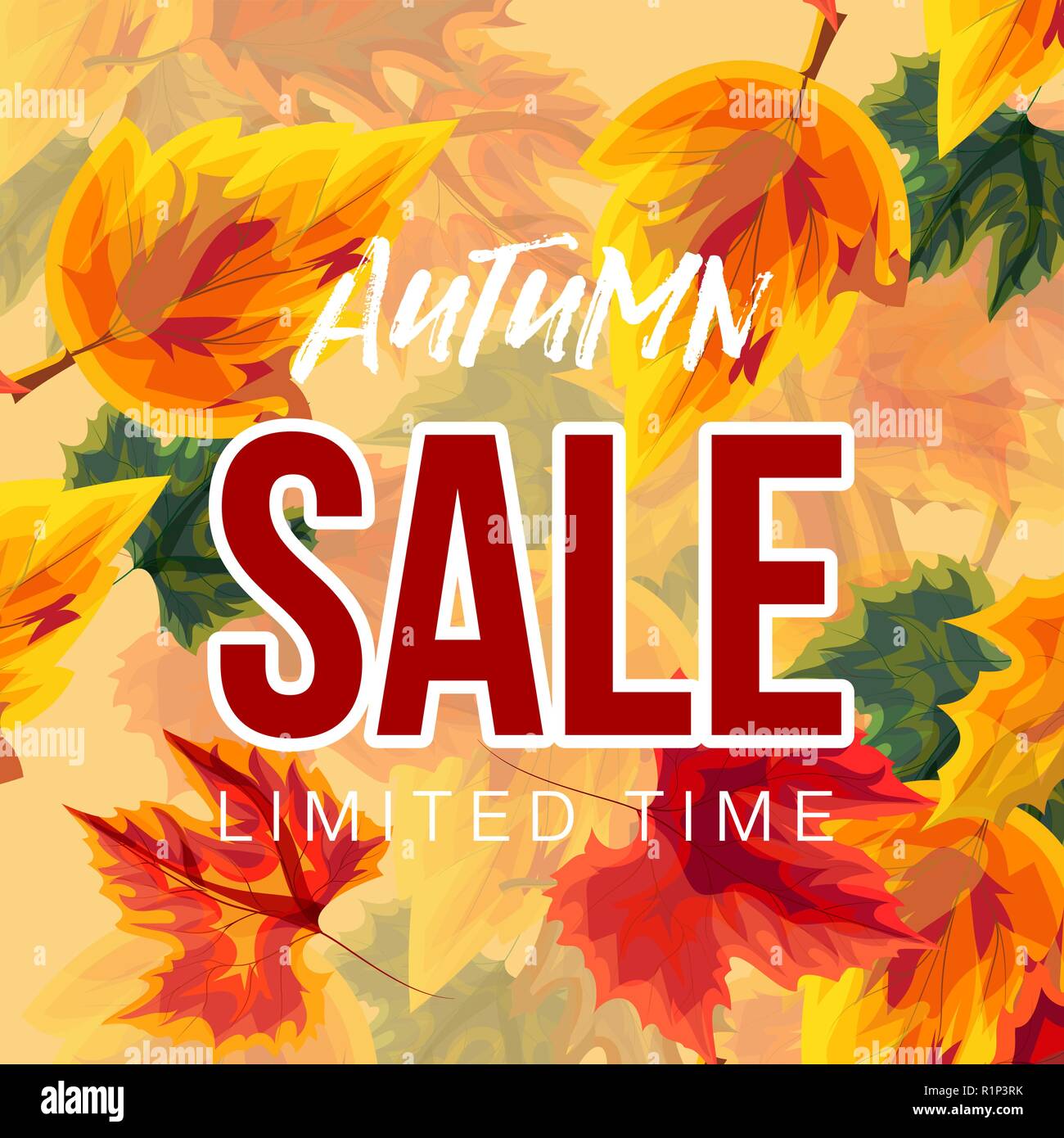 Foglie di vivaci nel design dell'autunno vendita banner Illustrazione Vettoriale