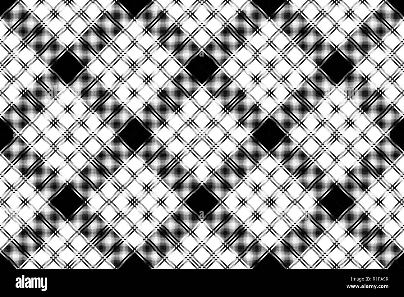 Pixel monocromatico plaid seamless pattern. Illustrazione Vettoriale. Illustrazione Vettoriale