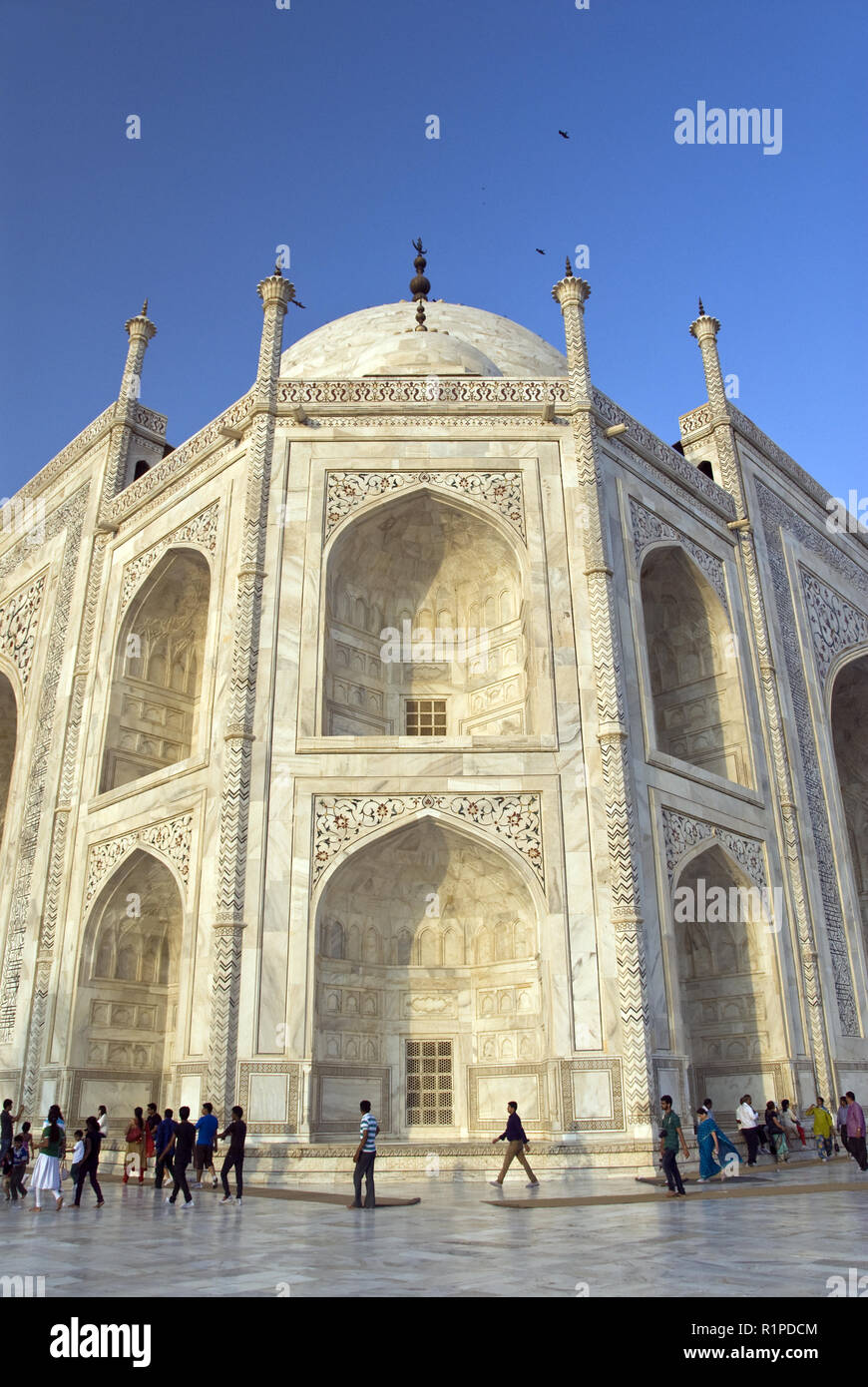 Il Taj Mahal è un marmo bianco mausoleo di Agra, costruiti in India dall imperatore Mughal Shah Jahan in memoria della moglie Mumtaz Mahal. Foto Stock