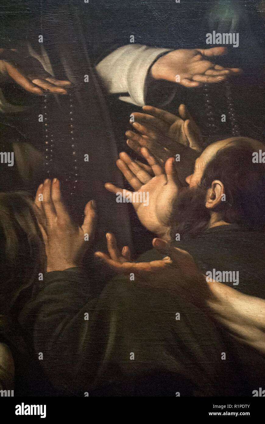 Caravaggio (1571-1610). Pittore italiano. Madonna del Rosario, 1607. Dettaglio. Olio su tela. 364,5 x 249, 5 cm. In stile barocco. Kunsthistorisches Museum di Vienna. Austria. Foto Stock