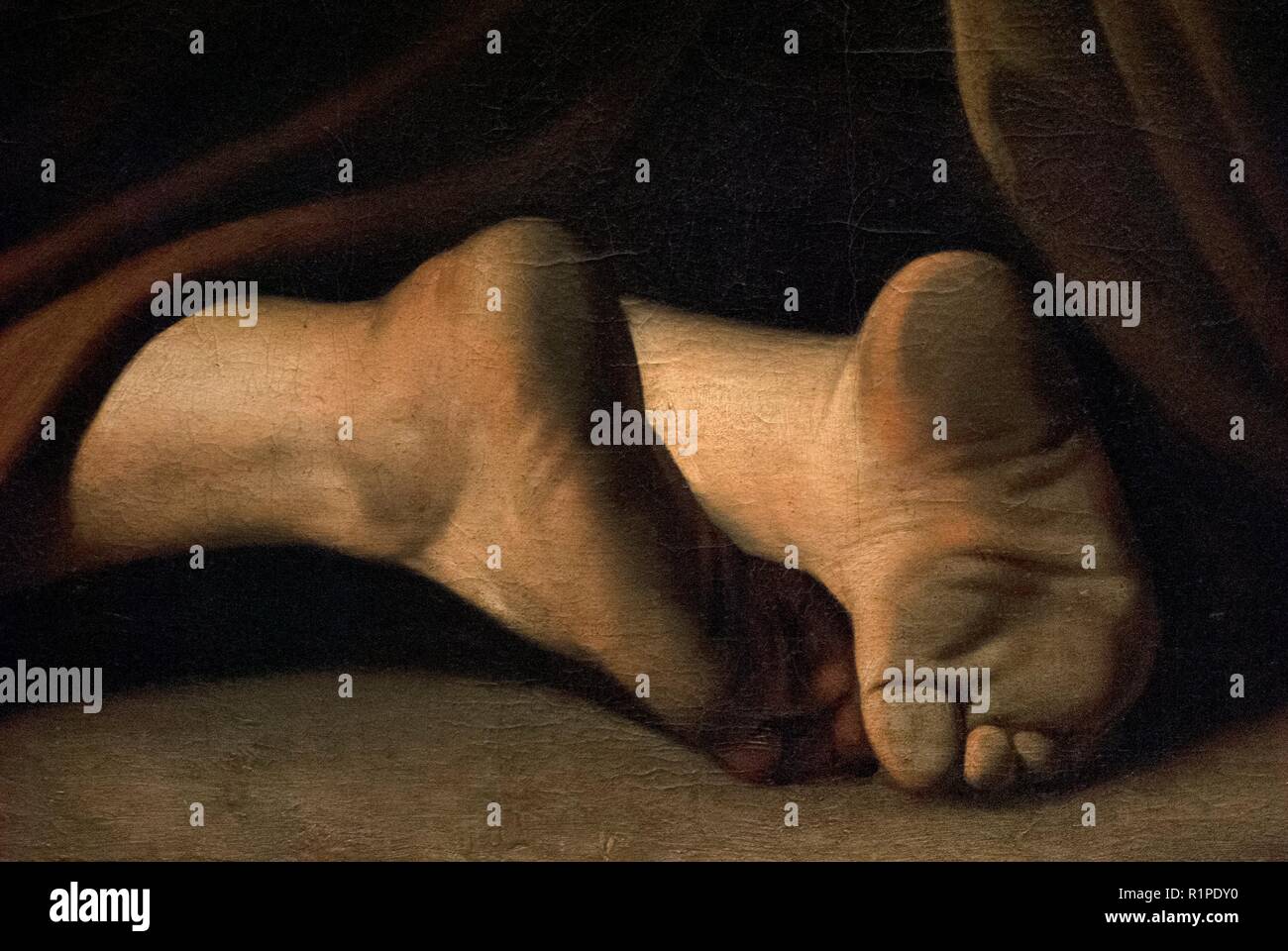 Caravaggio (1571-1610). Pittore italiano. Madonna del Rosario, 1607. Dettaglio. Olio su tela. 364,5 x 249, 5 cm. In stile barocco. Kunsthistorisches Museum di Vienna. Austria. Foto Stock