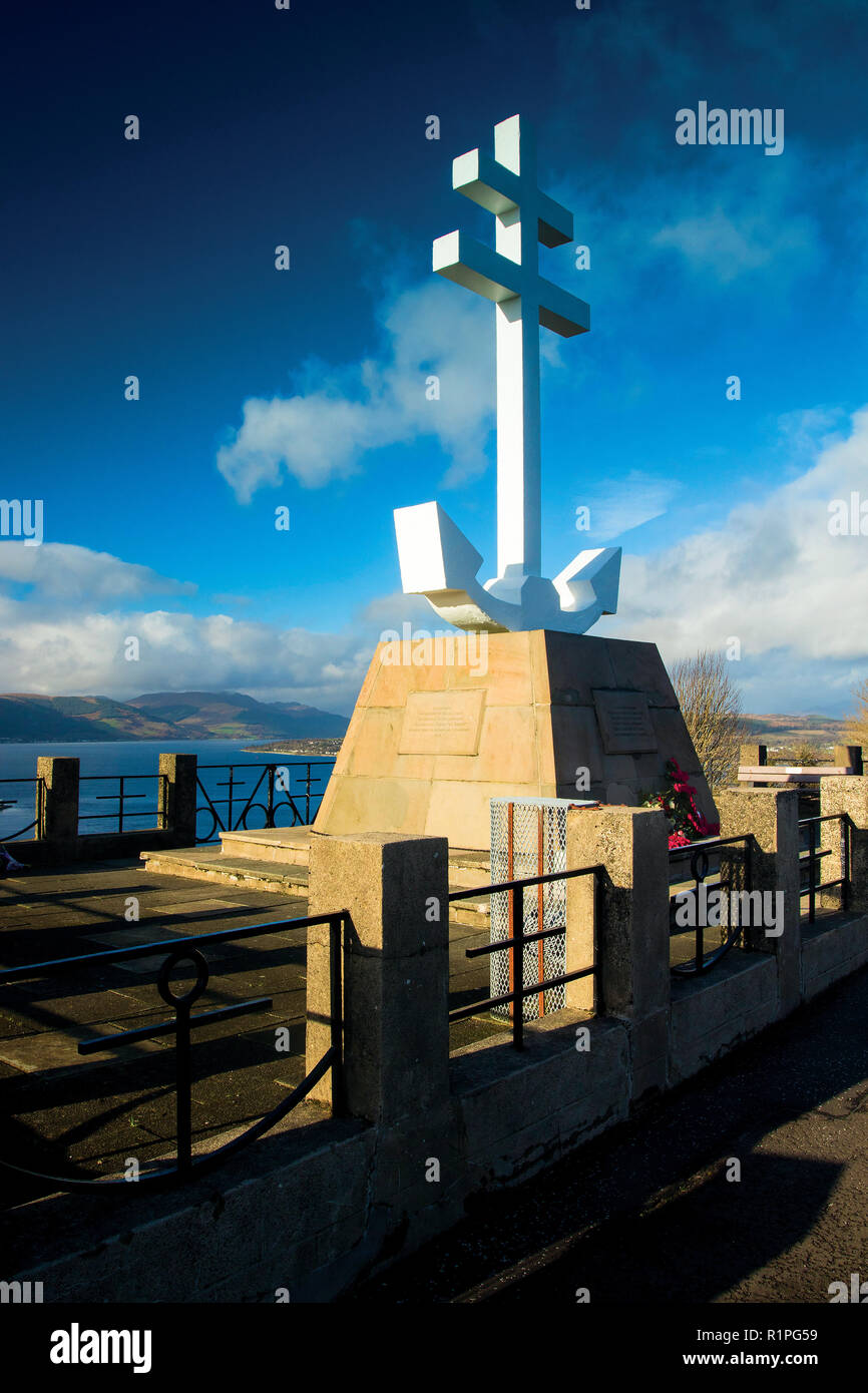 Il Firth of Clyde e Gourock dalla libera francese croce commemorativa, Lyle Hill al di sopra di Greenock Inverclyde, Foto Stock