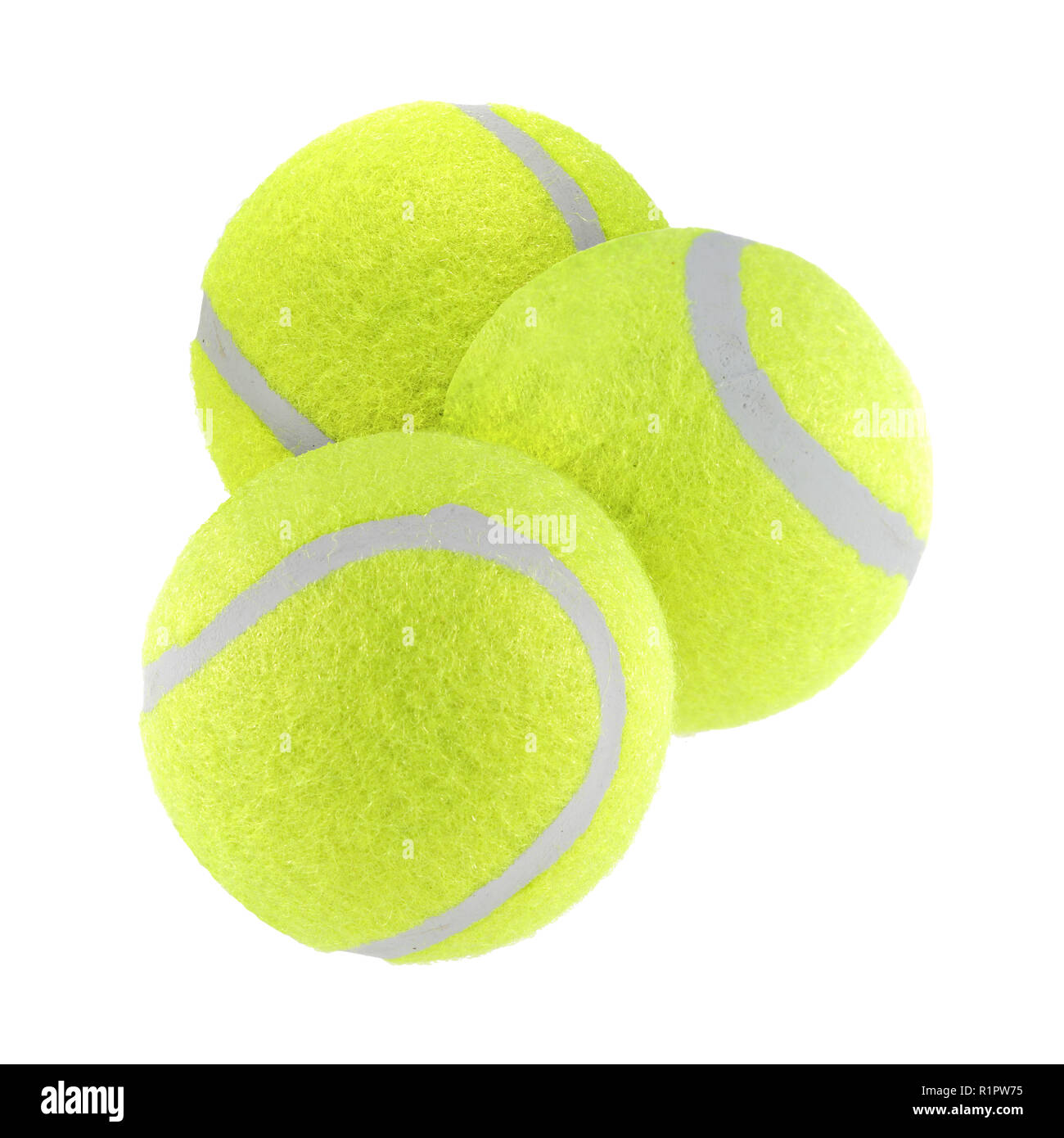 Tre palle da tennis isolato su sfondo bianco con tracciato di ritaglio Foto Stock