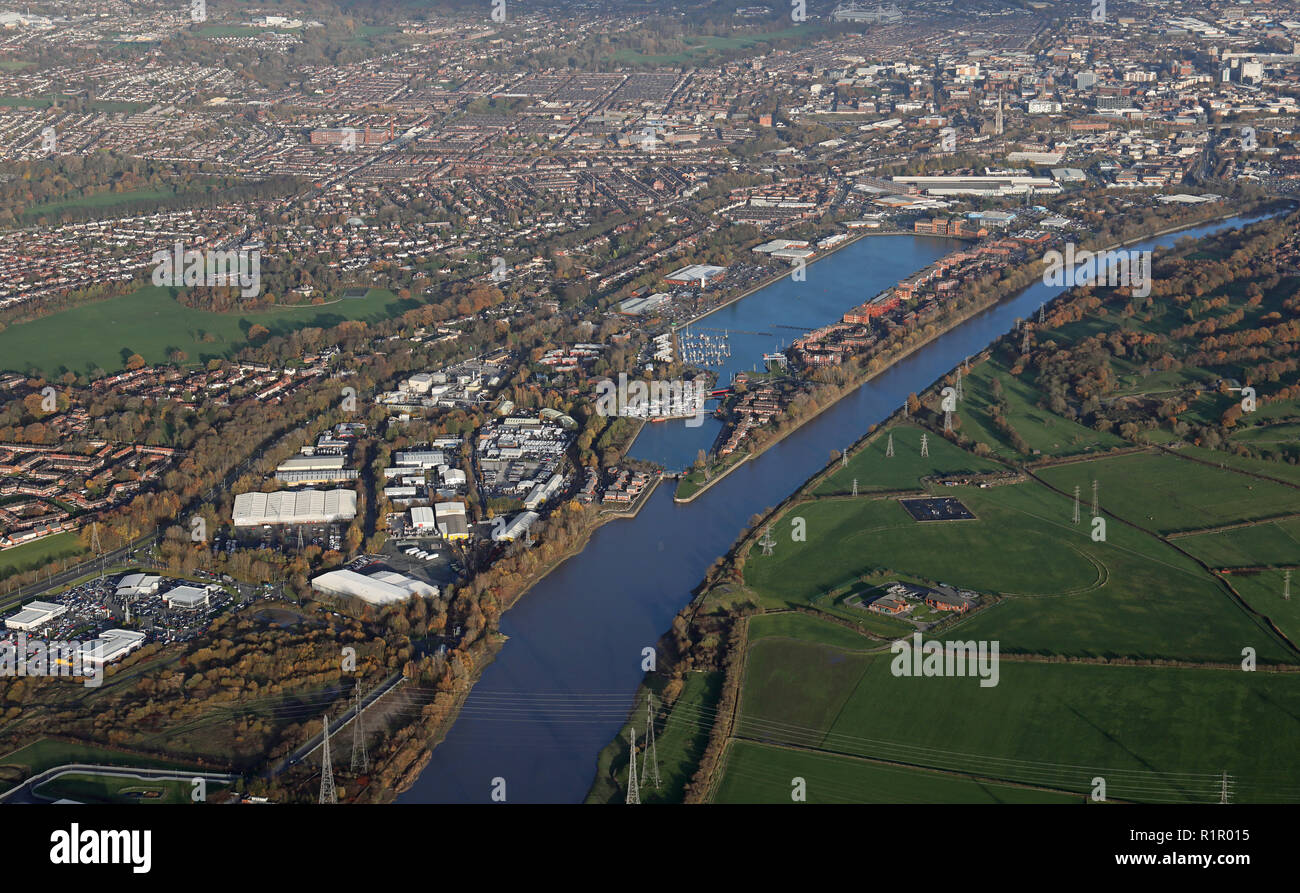 Vista aerea del fiume Ribble & Marina Preston, Lancashire Foto Stock