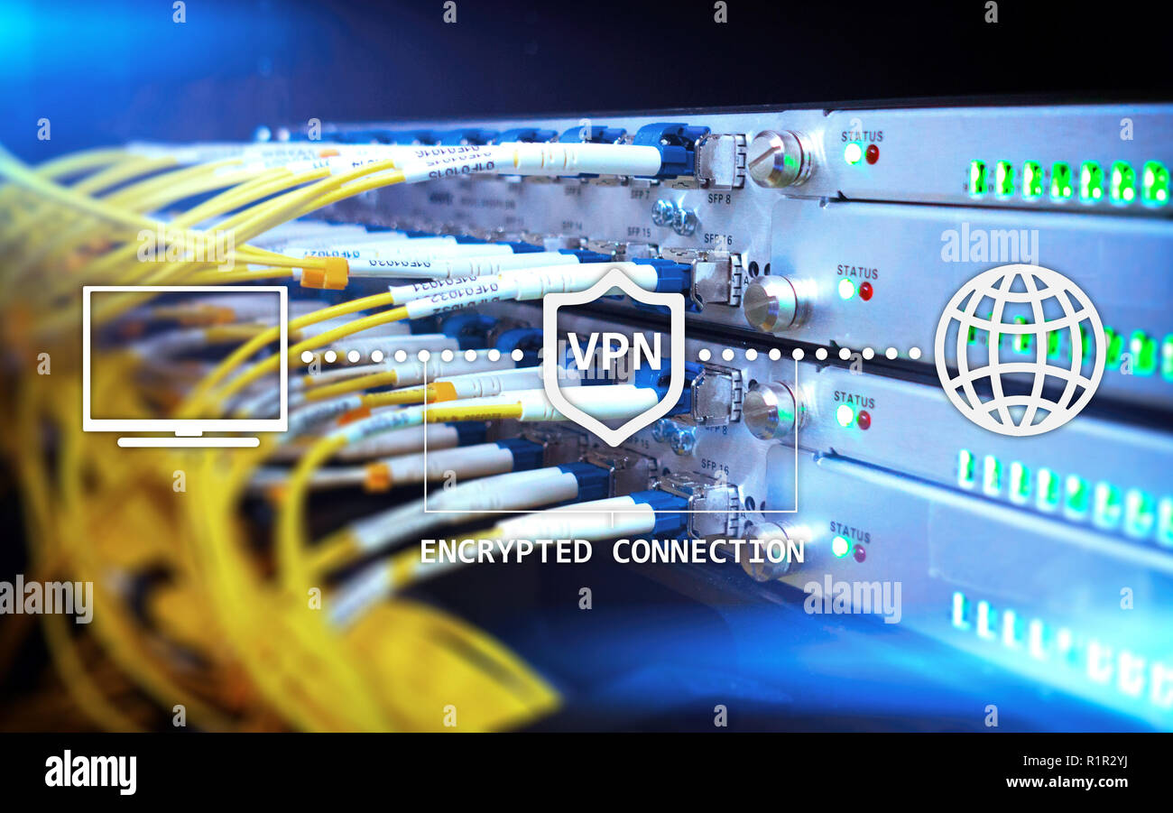 Virtual private network, VPN, crittografia dei dati, IP sostituto. Foto Stock