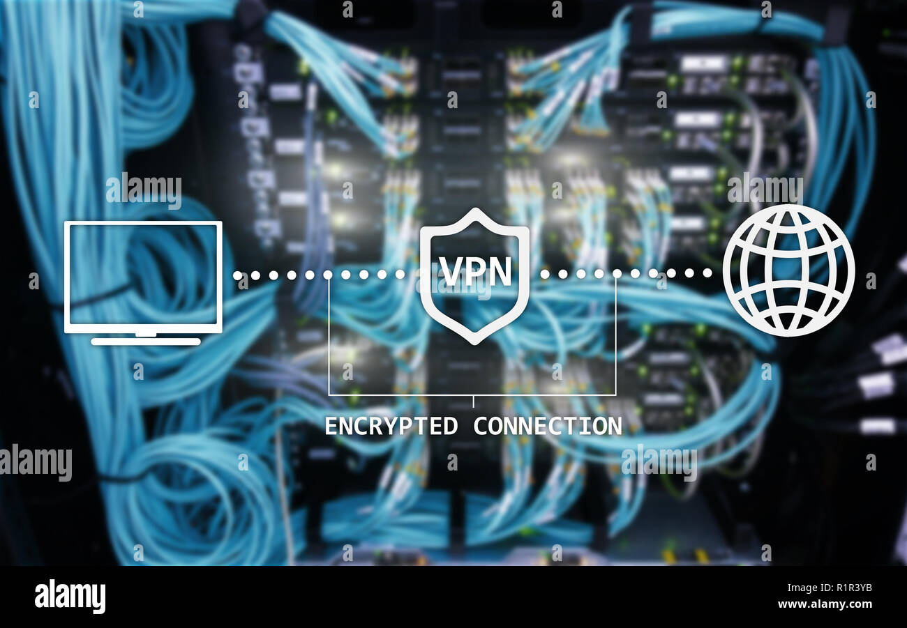 Virtual private network, VPN, crittografia dei dati, IP sostituto. Foto Stock