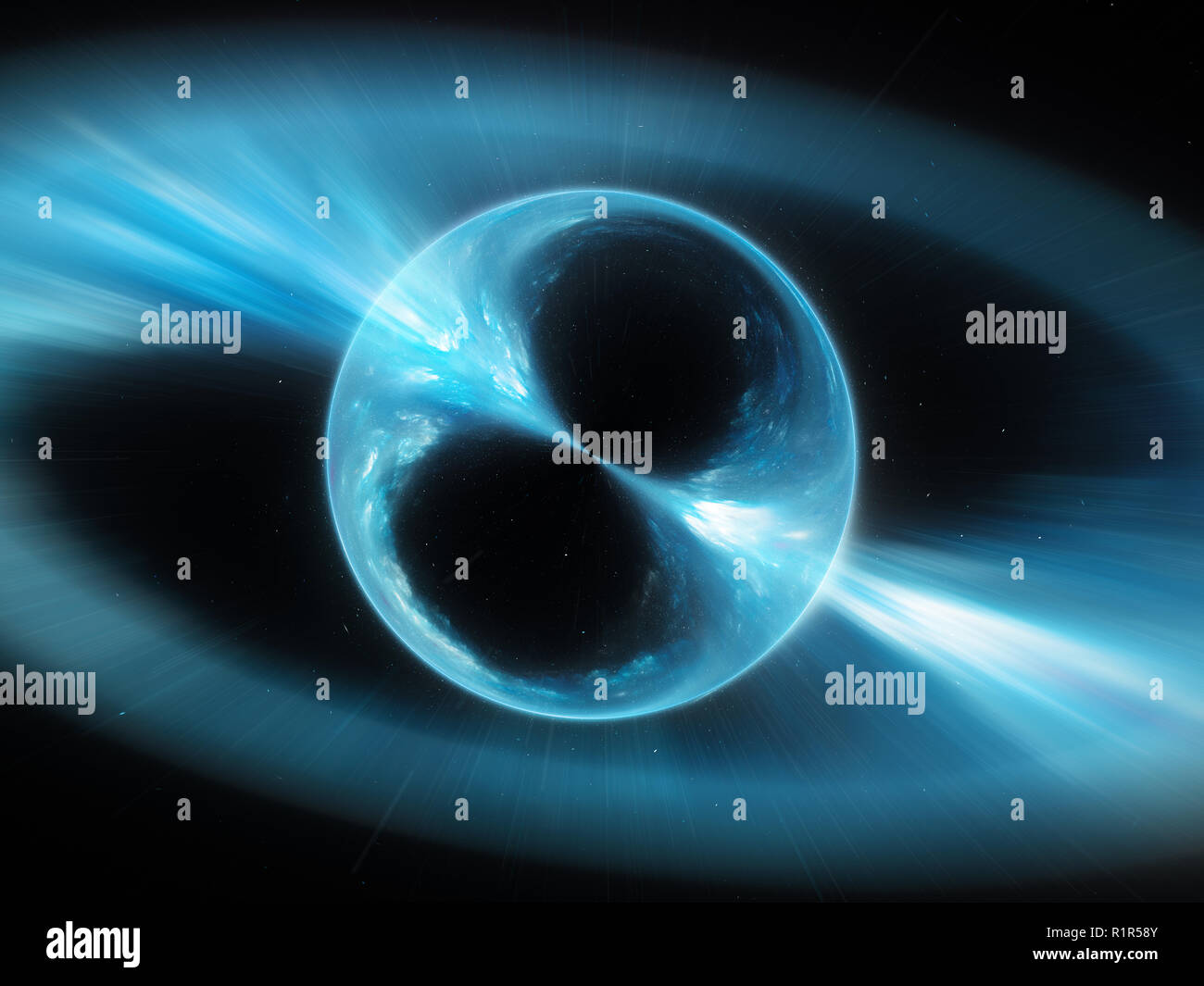 Blu brillante supermassive mysterios oggetto nello spazio gamma ray burst, generato dal computer sfondo astratto, rendering 3D Foto Stock