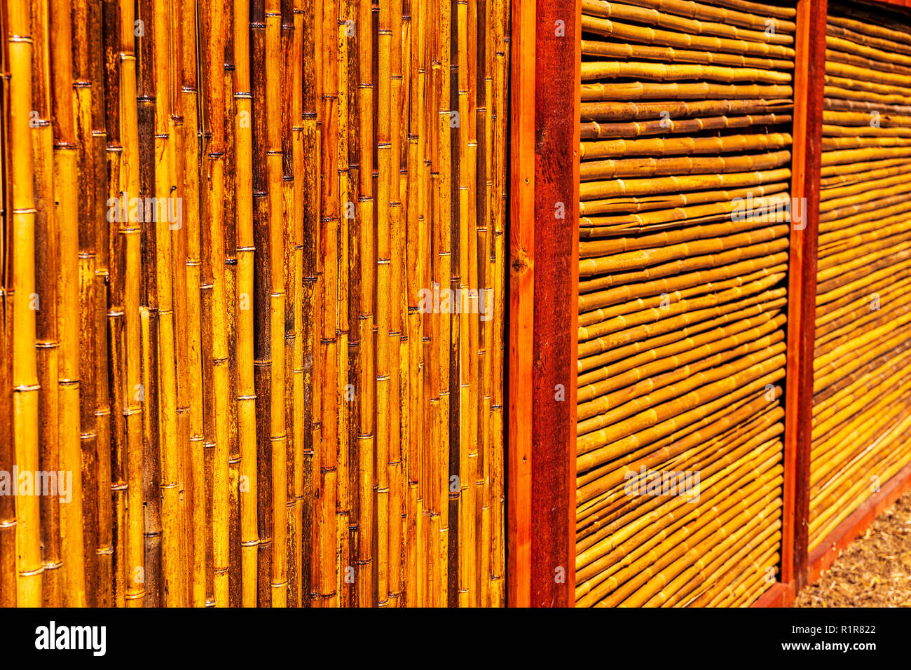 Recinto di bambù crea motivi grafici Foto Stock