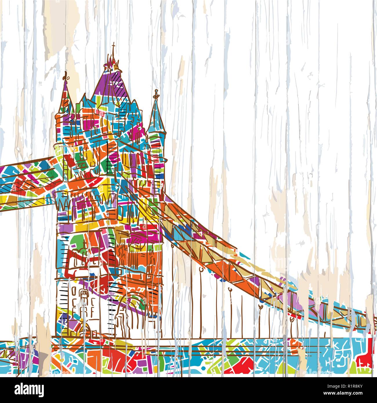 London Tower Bridge disegno. Disegnate a mano vintage vettore illustrazione. Illustrazione Vettoriale