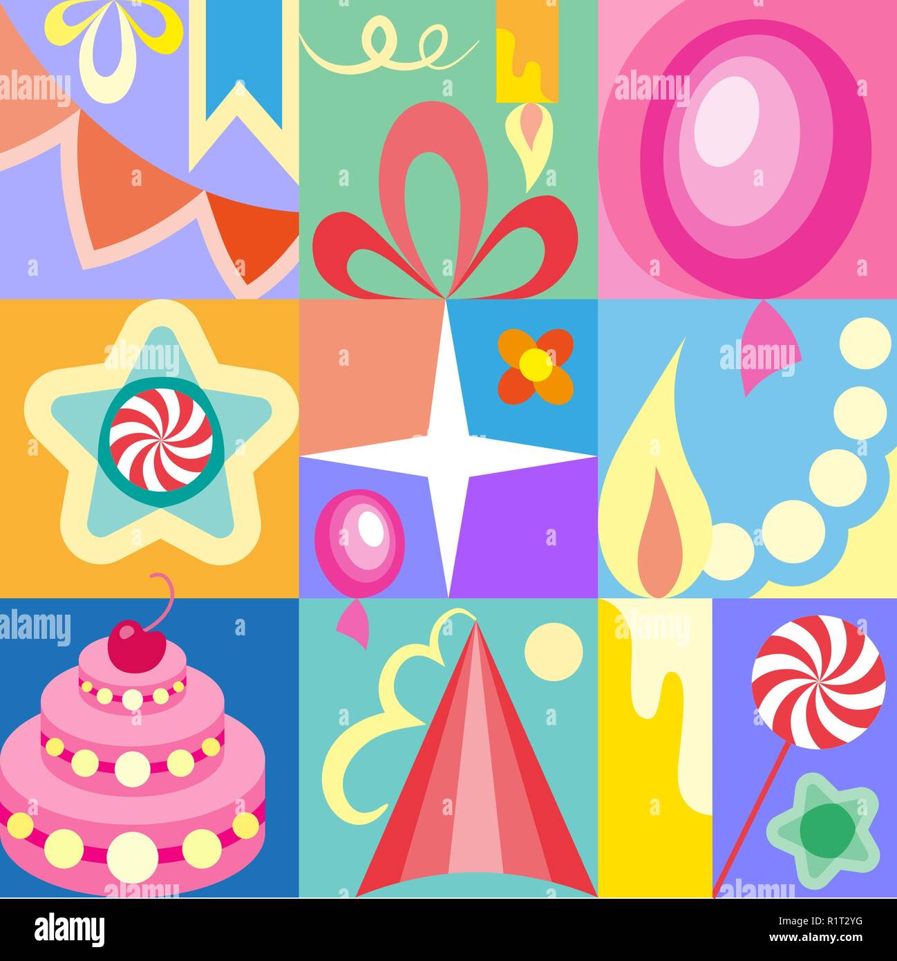 Set celebrativo del compleanno biglietti di auguri ragazzi Illustrazione Vettoriale