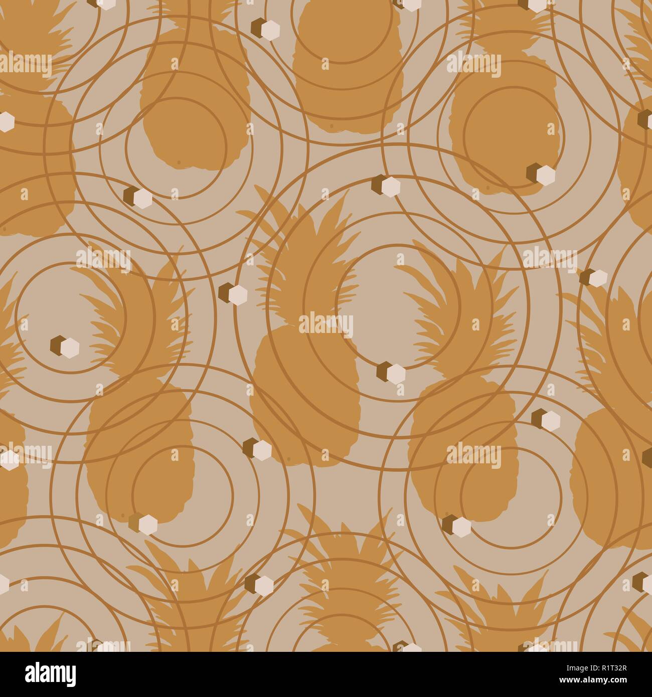 Ananas Caramel-Fruit delizia. Seamless Schema di ripetizione in sfondo marrone dorato . Illustrazione Vettoriale