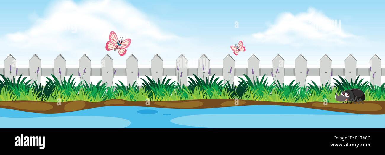 Una natura vista del fiume illustrazione Illustrazione Vettoriale