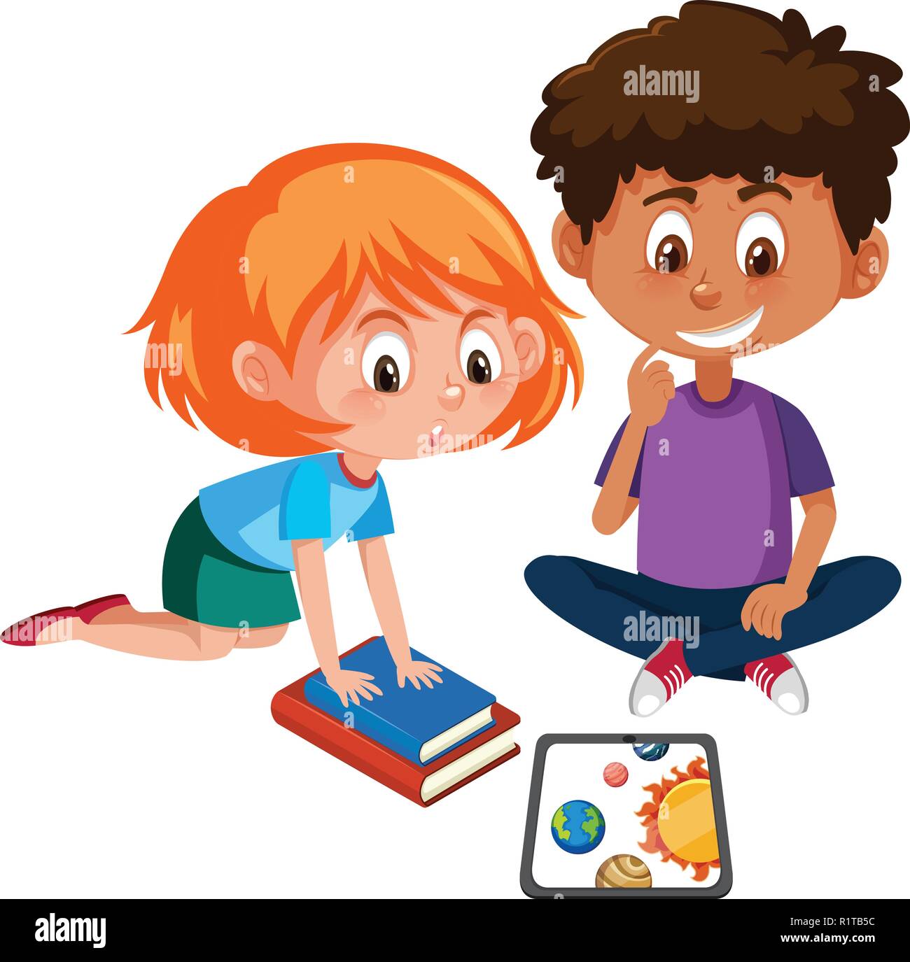 Un ragazzo e una ragazza di apprendimento con i tablet illustrazione Illustrazione Vettoriale