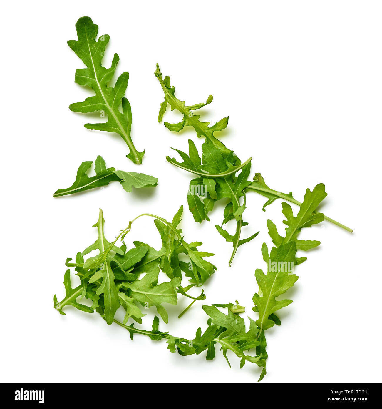 Insalata di rucola isolati su sfondo bianco. Vista dall'alto. Foto Stock