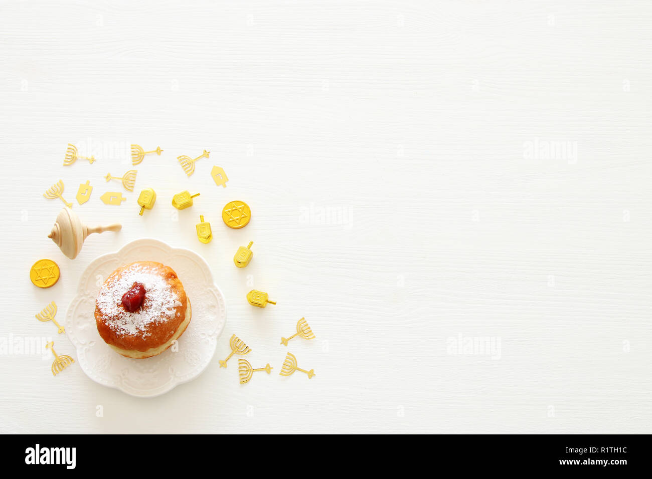 Top visualizza immagine della festa ebraica Hanukkah sfondo Foto Stock