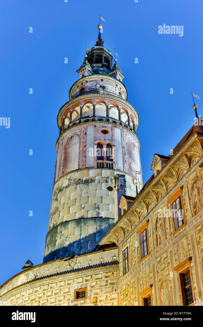 Round Tower, il Castello di Krumlov, Cesky Krumlov, Repubblica Ceca Foto Stock