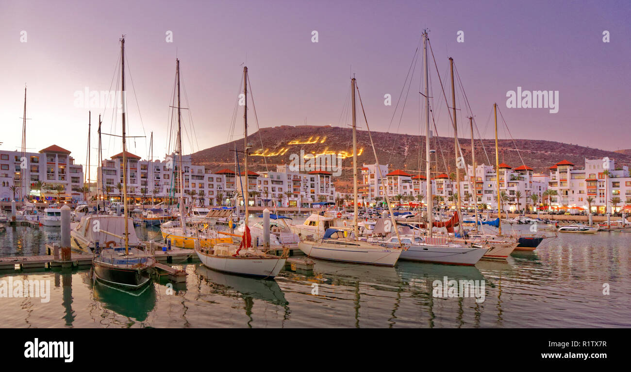 Marina di Agadir in Marocco meridionale, Souss-Massa Provincia, Nord Africa Occidentale. Foto Stock