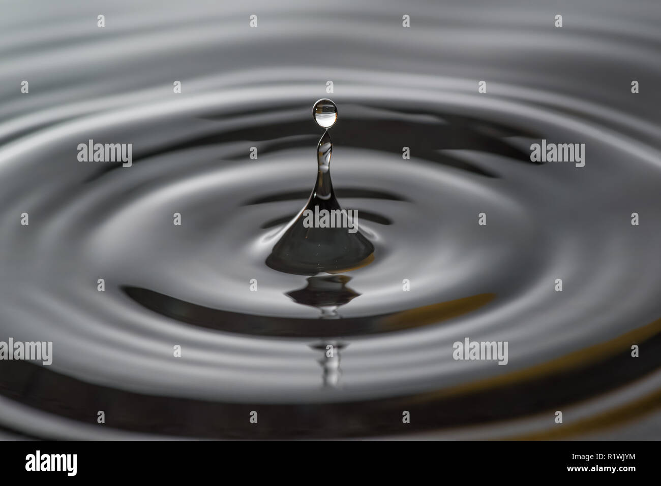 Acqua goccia caduta in acqua facendo a cerchi concentrici Foto Stock