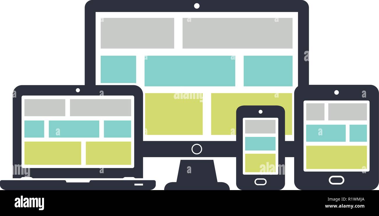 Design sensibile icone: schermo di computer, laptop, smartphone, tablet Illustrazione Vettoriale