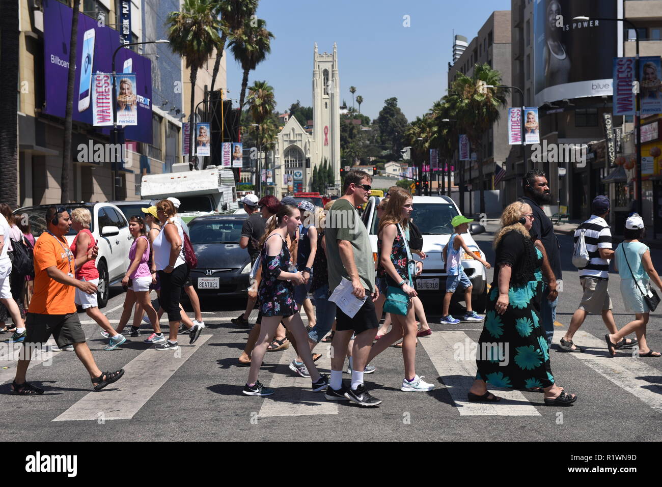 HOLLYWOOD - Agosto 7, 2018: la gente sulla famosa walk of fame a Hollywood Boulevard in Hollywood, CA. Foto Stock