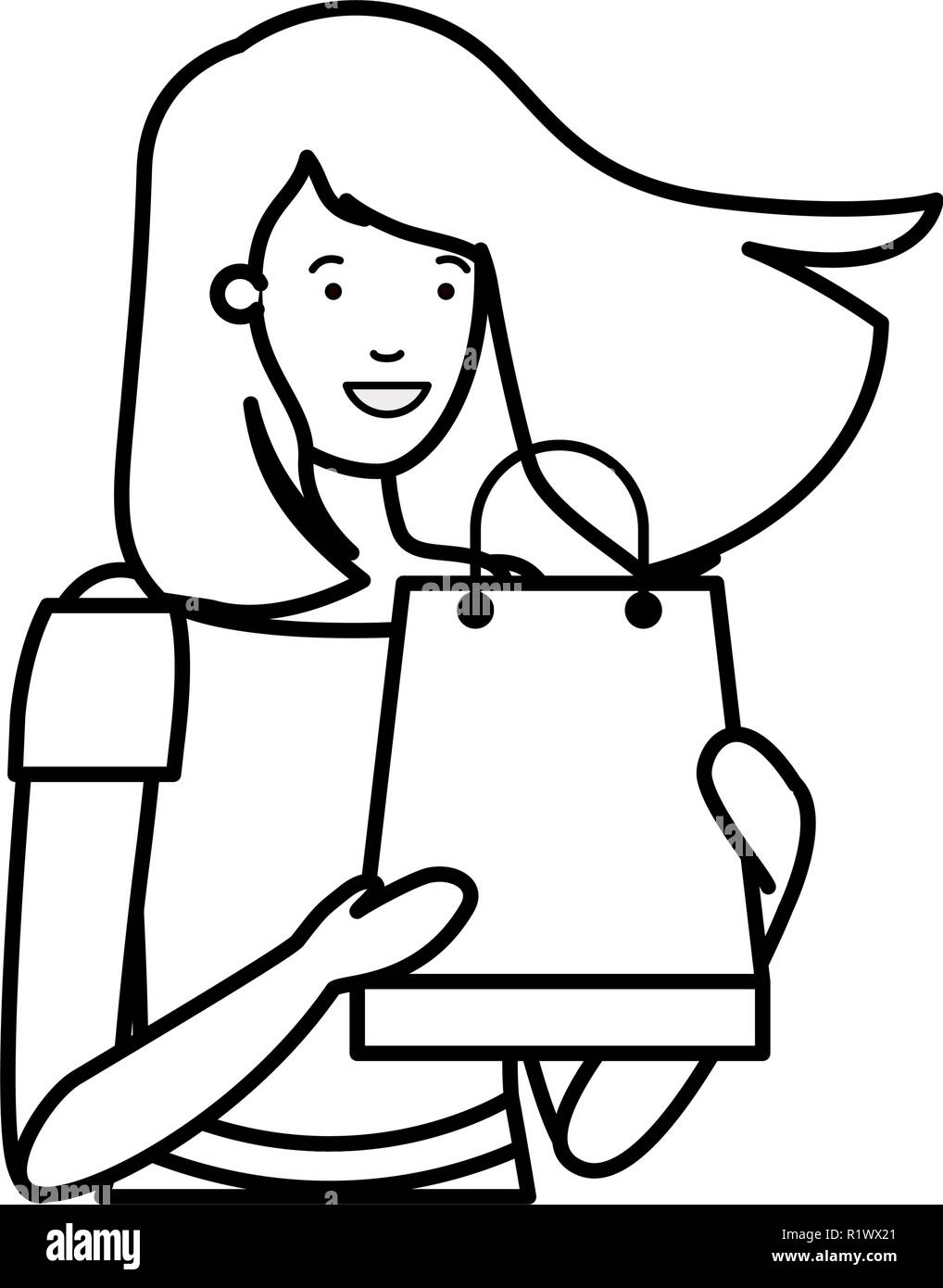 Giovane donna con shopping bag il carattere di avatar Illustrazione Vettoriale