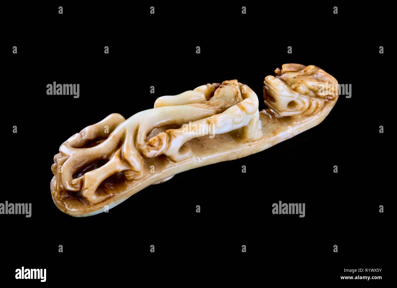 Antiquariato Giada Cinese chilong dragon beltbuckle realizzato nel XIX secolo. Foto Stock