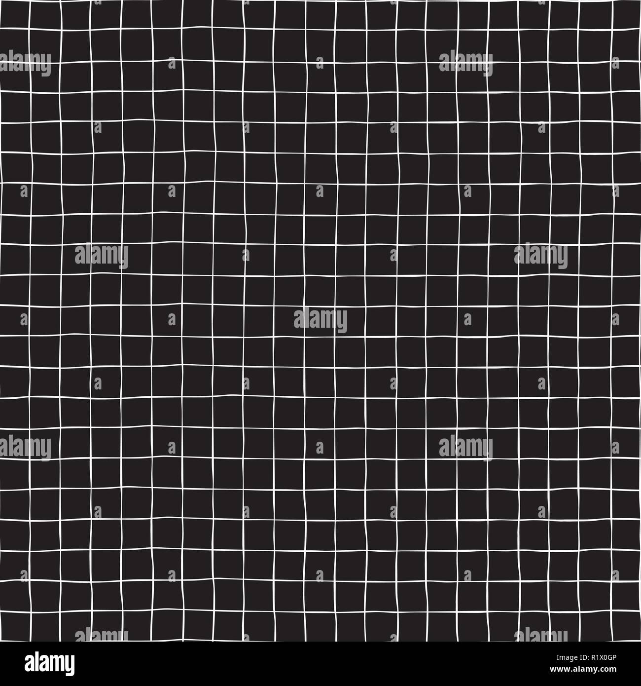 Disegnato a mano perfetta griglia modello di vettore di sfondo. Raster bianco forme quadrate su sfondo nero. Geometrico design monocromatico per carta digitale, banner web, pagina compilate, tessuto, rottami di prenotazione, imballaggio Illustrazione Vettoriale