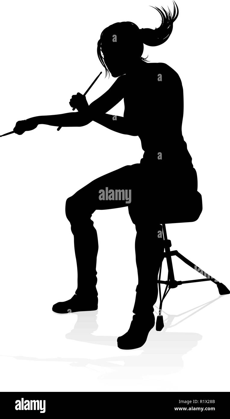 Musicista batterista Silhouette Illustrazione Vettoriale