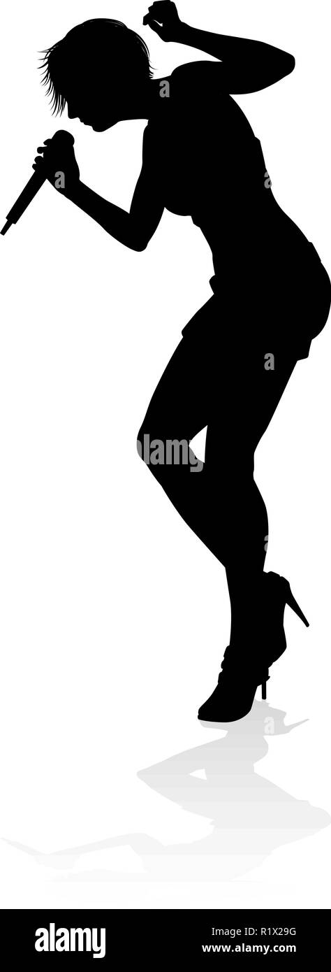 Cantante pop Country o Rock Star silhouette donna Illustrazione Vettoriale