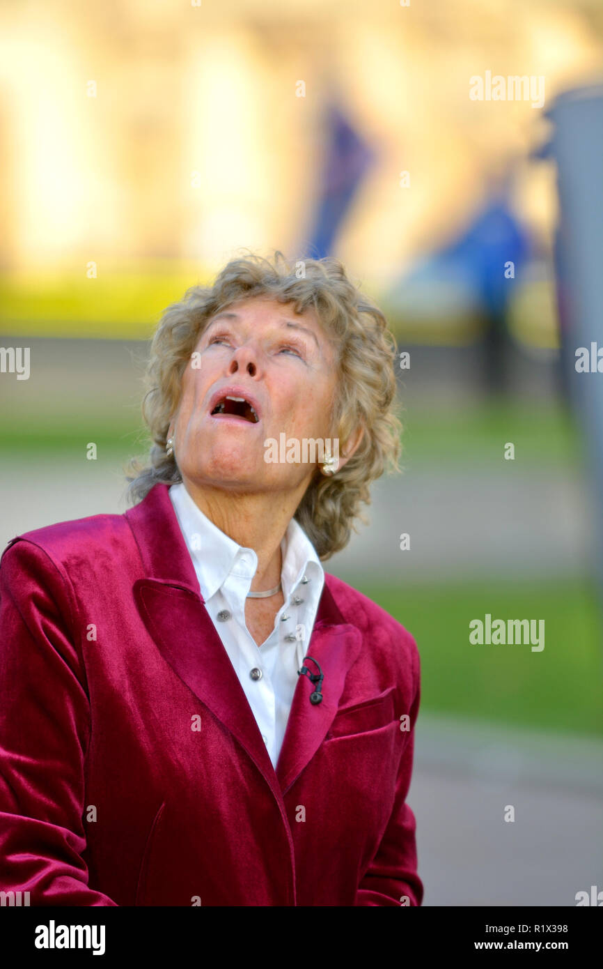 Kate Hoey MP (Manodopera: Vauxhall) essendo intervistato su College Green, Westminster, Novembre 2018 Foto Stock